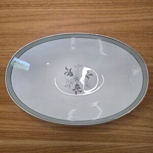 Noritake China Lucille Oval Vegetable Serving Bowl Silver Trim Floral Japan 5813
